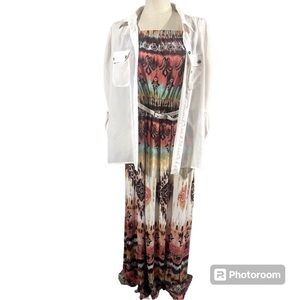 The Langford line Strapless dress w/ belt and shear top